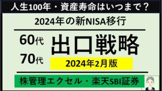 【60代70代】エクセルで株管理(楽天SBI証券)～2024年の新NISA移行と出口戦略（2024年2月末時点）