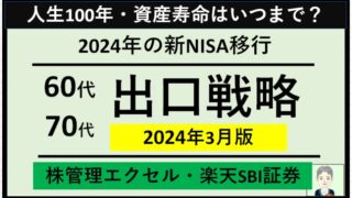 【60代70代】エクセルで株管理(楽天SBI証券)～2024年の新NISA移行と出口戦略（2024年3月末時点）